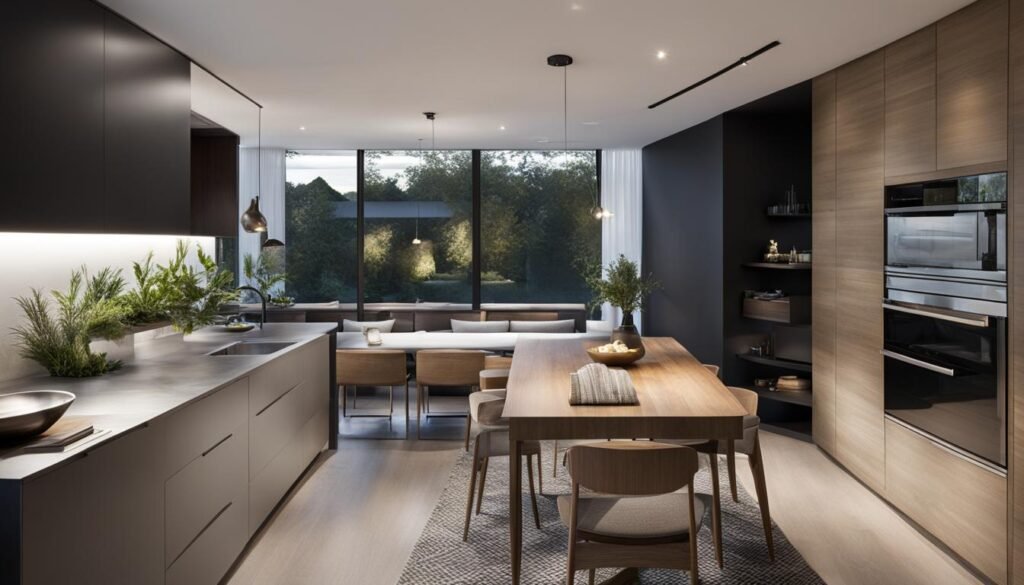Small house interior design with concealed utilities