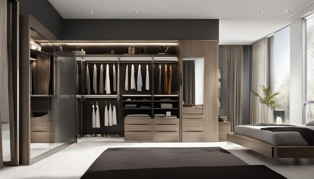 contemporary bedroom with dressing room integration
