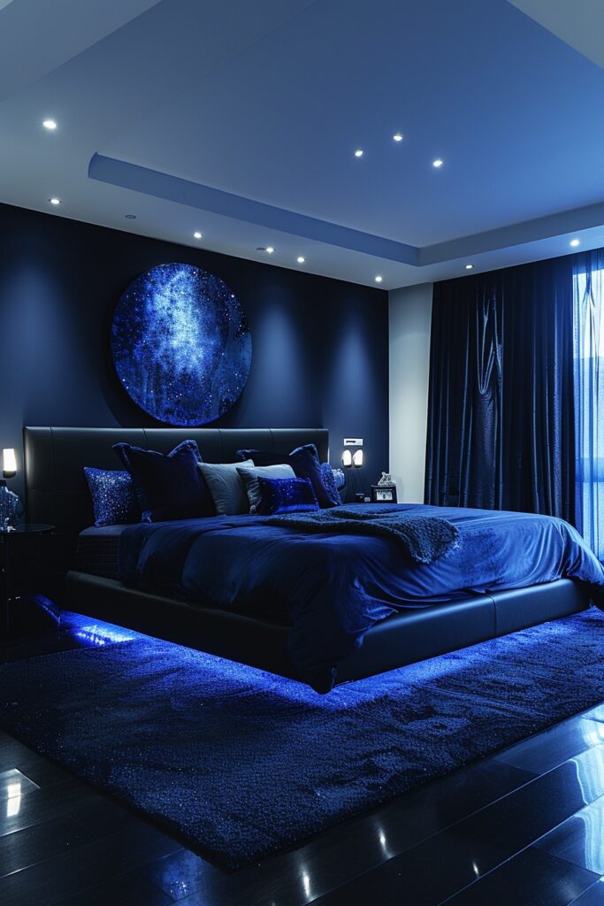 Sophisticated Midnight Baddie Bedroom with LED Accents