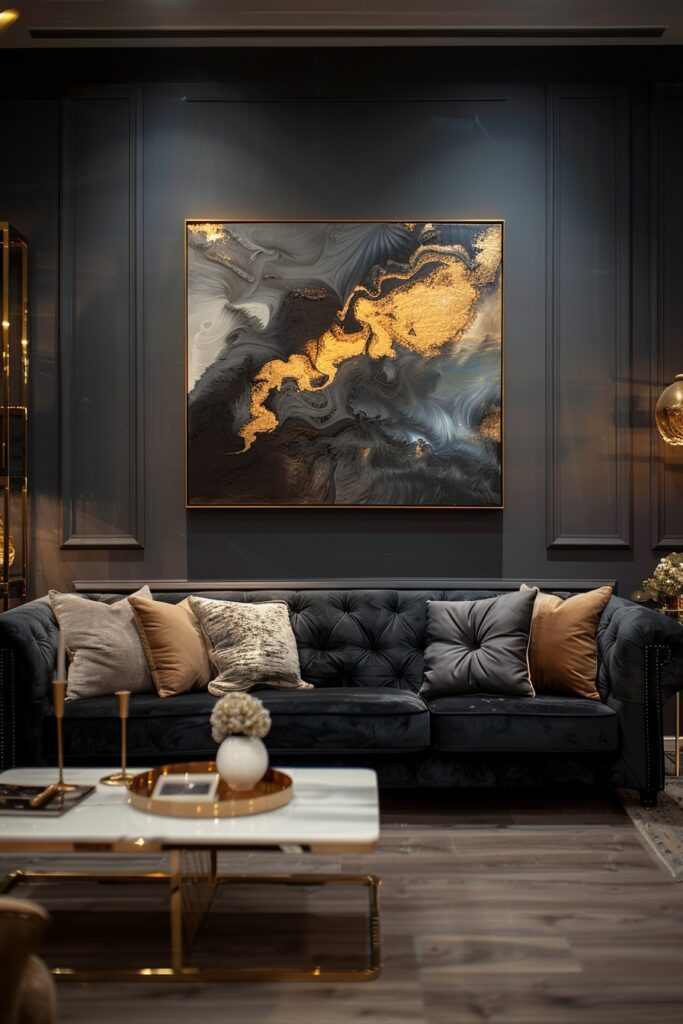 Gold Accents in a Dark Grey Room