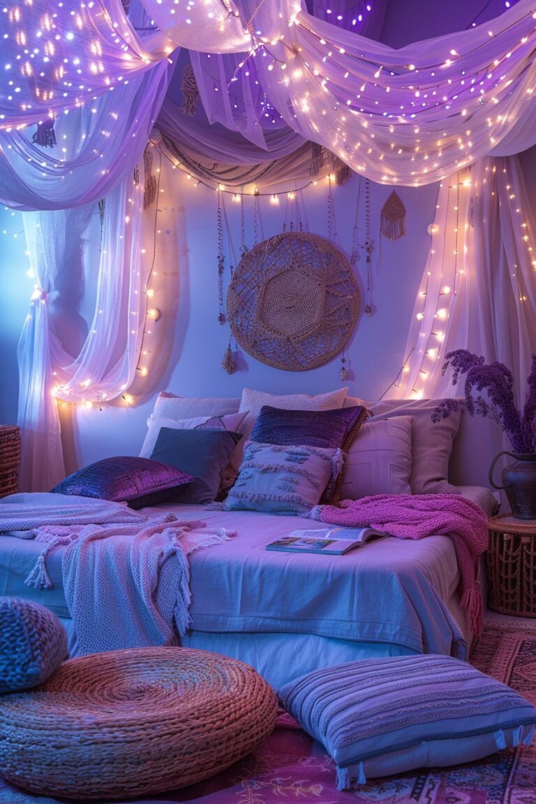 29 Boho Bedroom With Curtain Lights for a Magical Glow - My Elegant Home