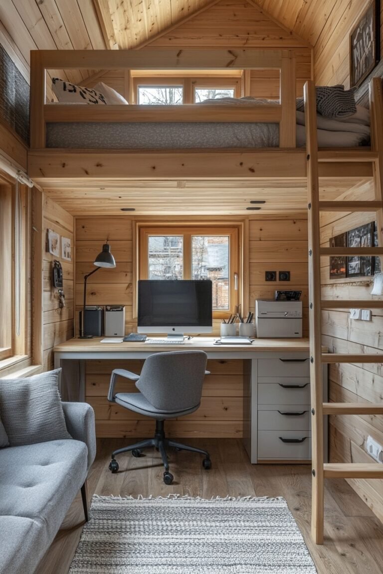View of 29 Small Cabin Office Ideas for Crafting a Comfortable and Efficient ...