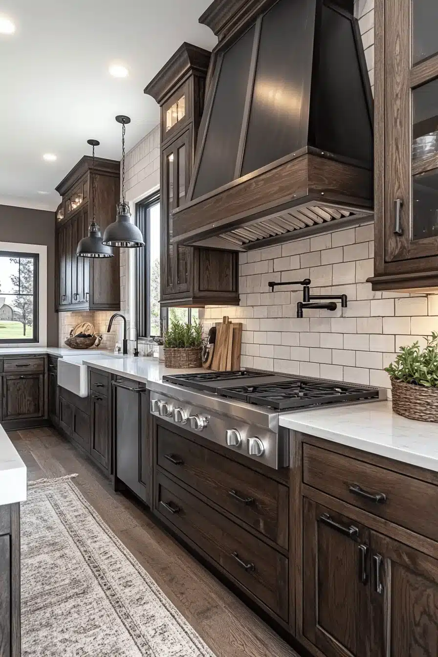 brown cabinets kitchen