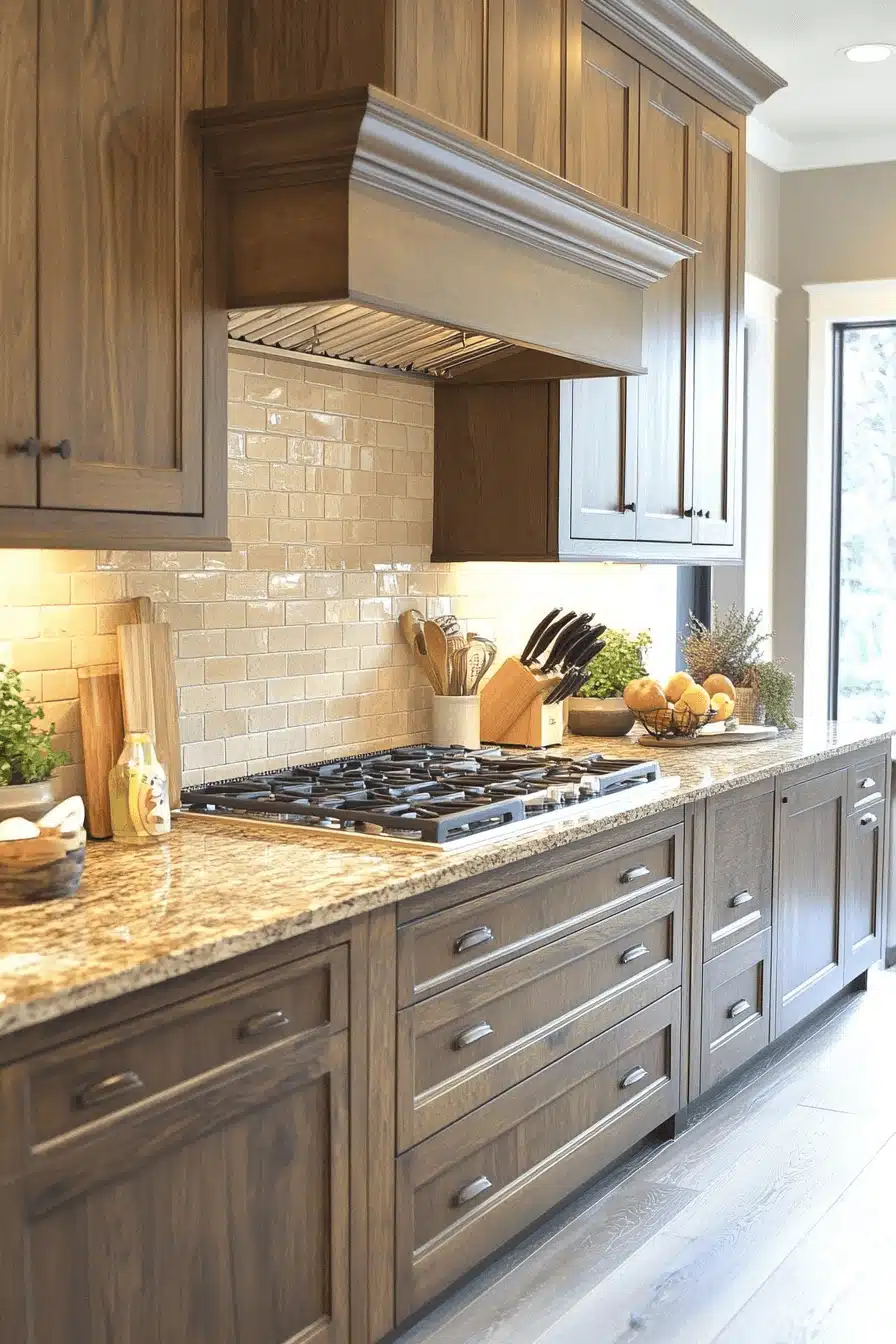 brown cabinets kitchen