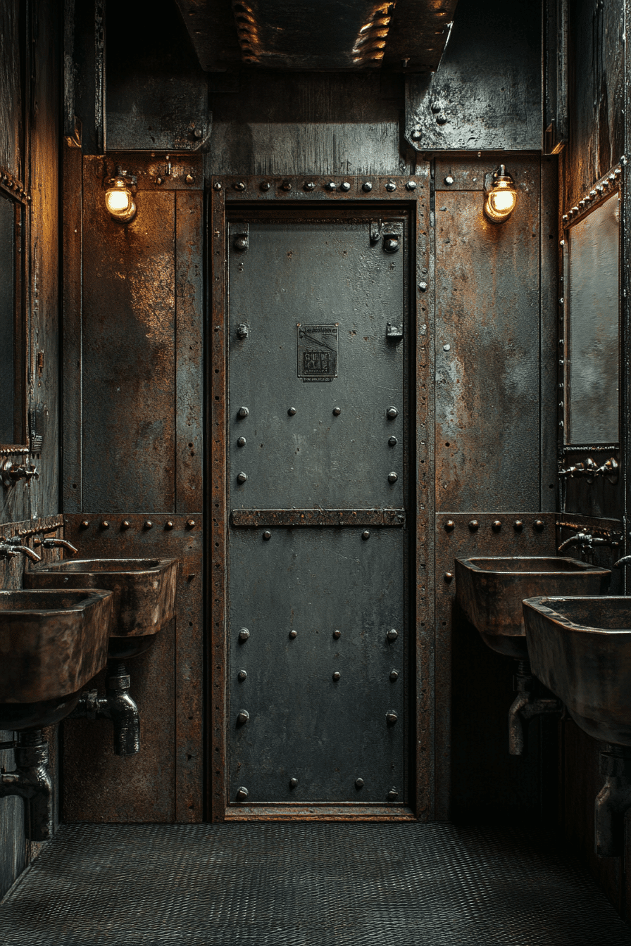 29 Industrial Restroom Ideas with Vintage Industrial Accents - My ... - Riveted Metal Accents Apartment Interior Design