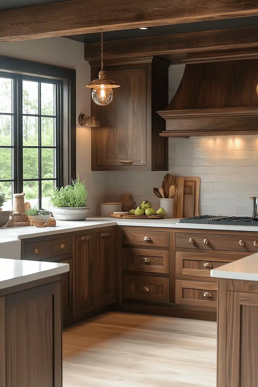 brown cabinets kitchen