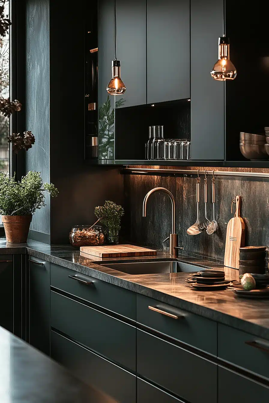 dark green kitchen cabinets
