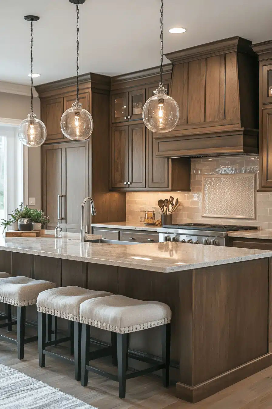 brown cabinets kitchen