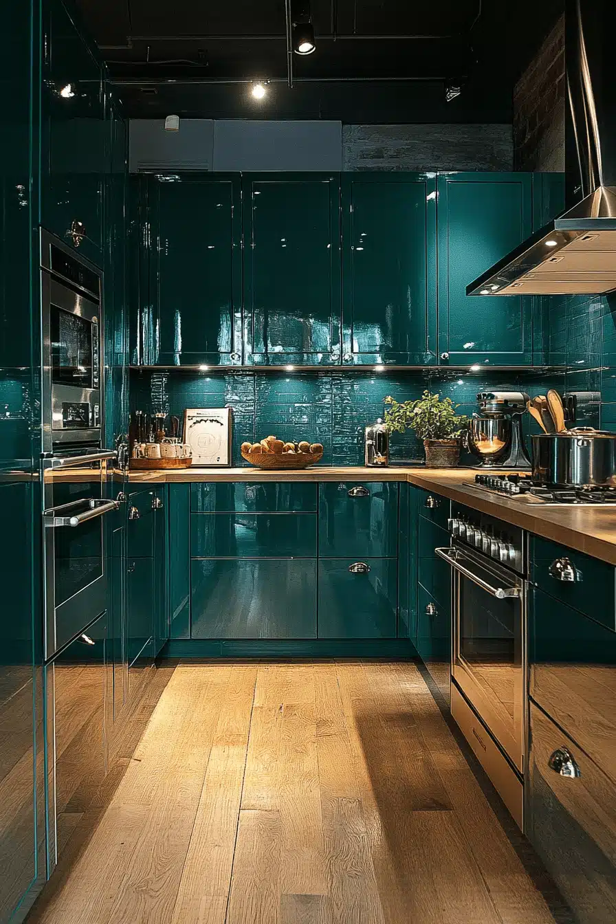 dark green kitchen cabinets