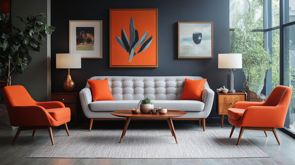 Grey and orange living room