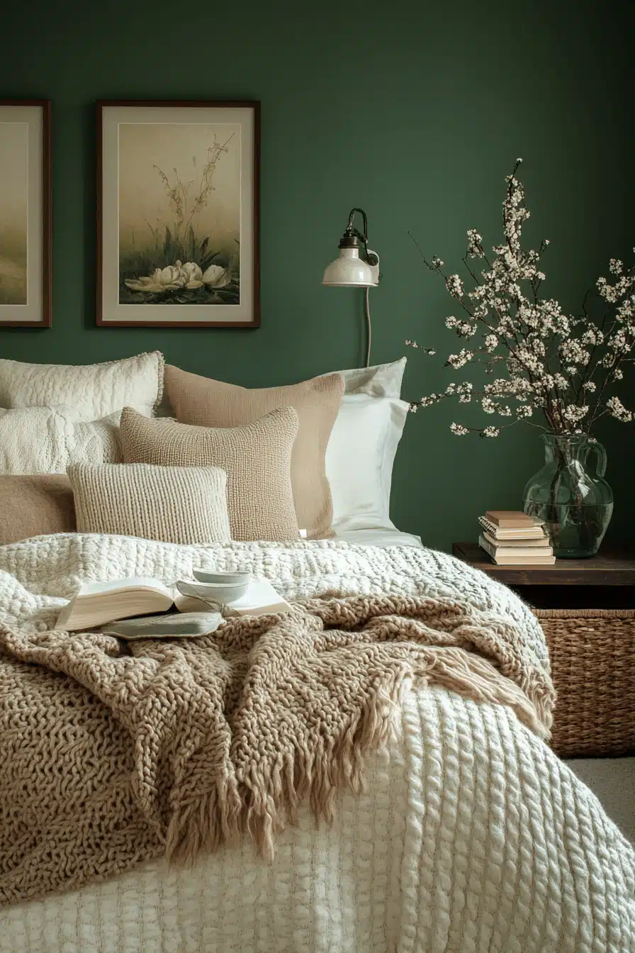 moody green bedroom