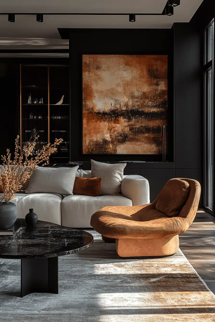black living room decor