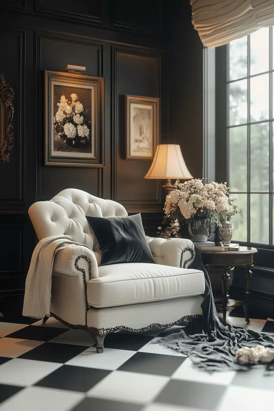 black and white living room decor