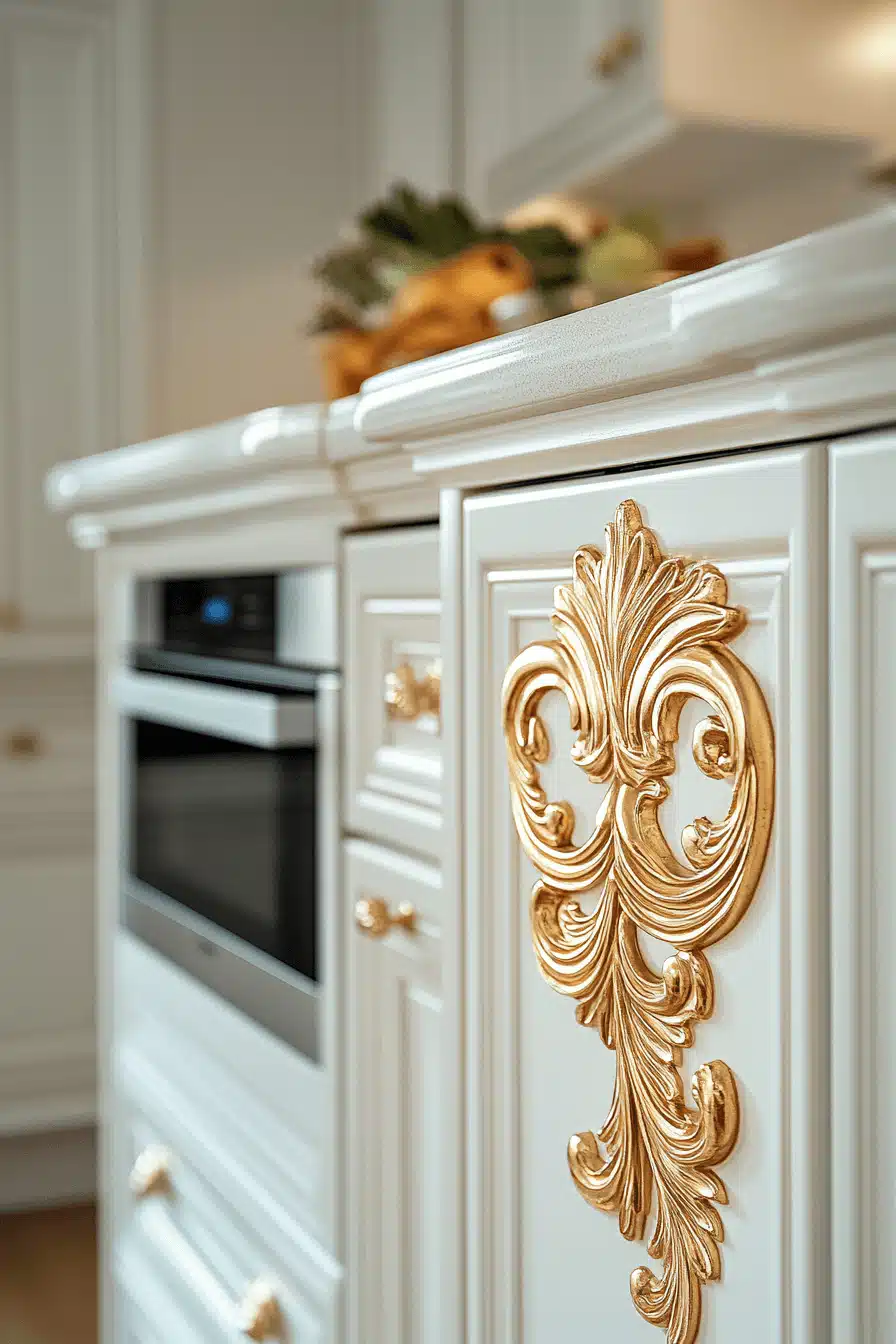 white and gold kitchen