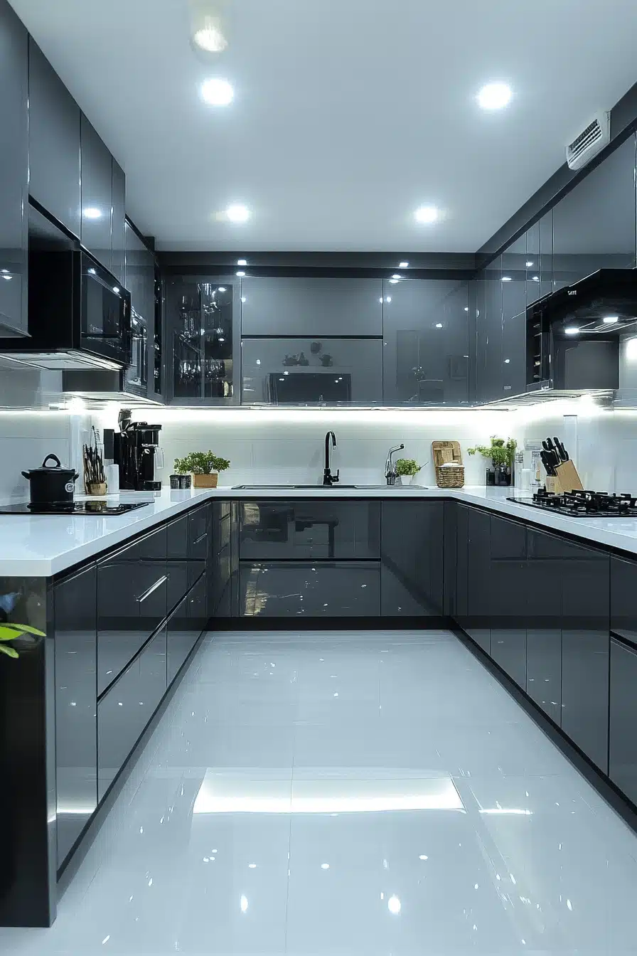 grey and white kitchen