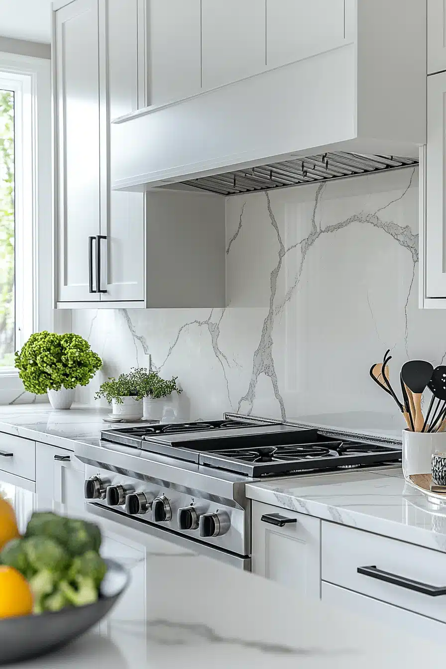 white marble kitchen