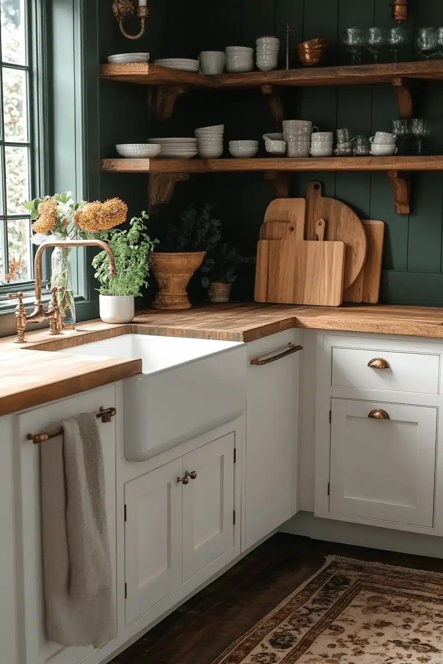 green and white kitchen