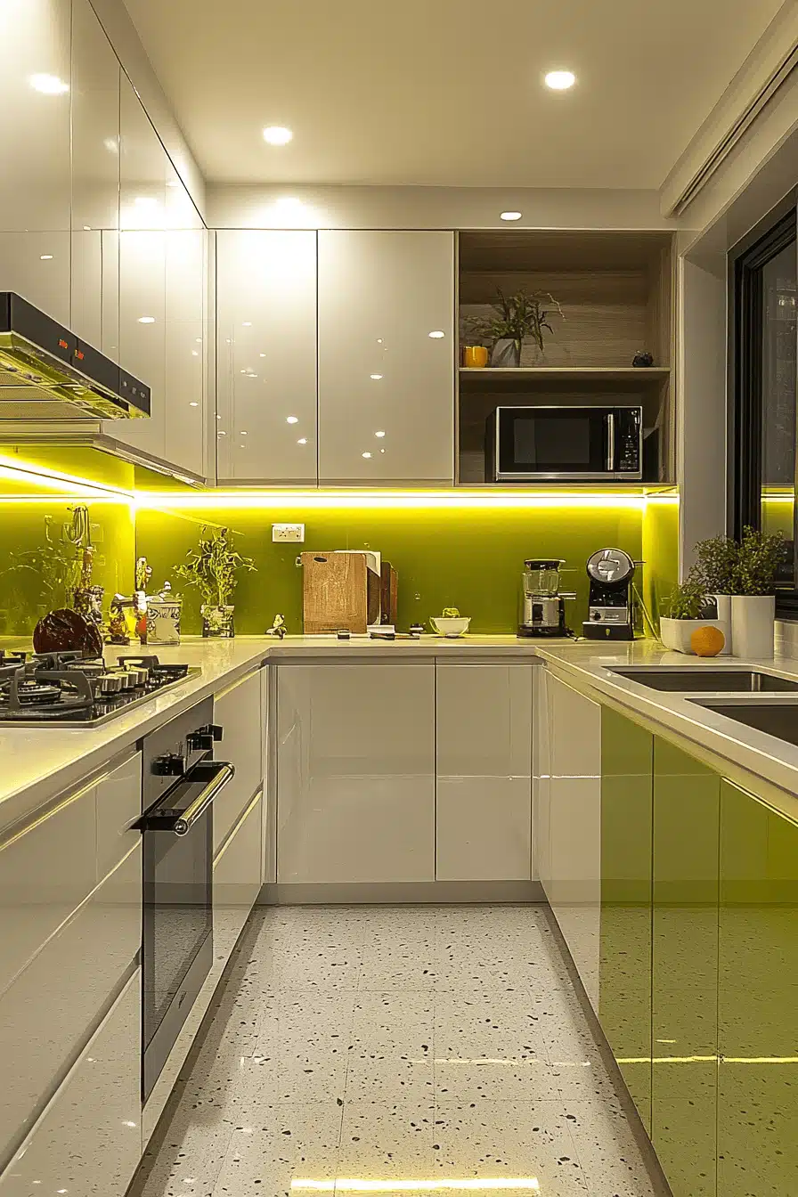 green and white kitchen