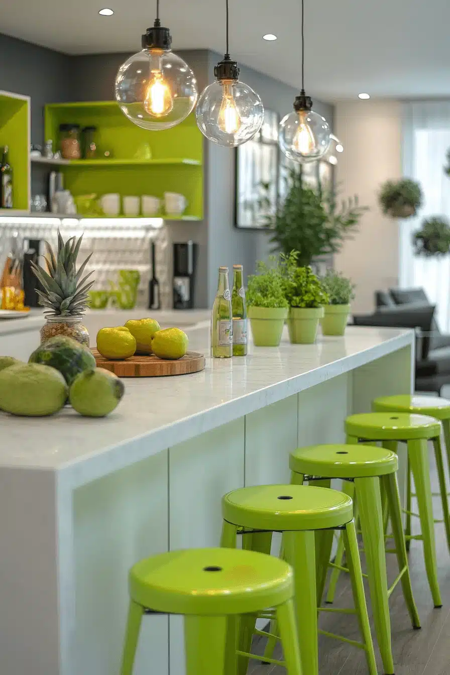 green and white kitchen