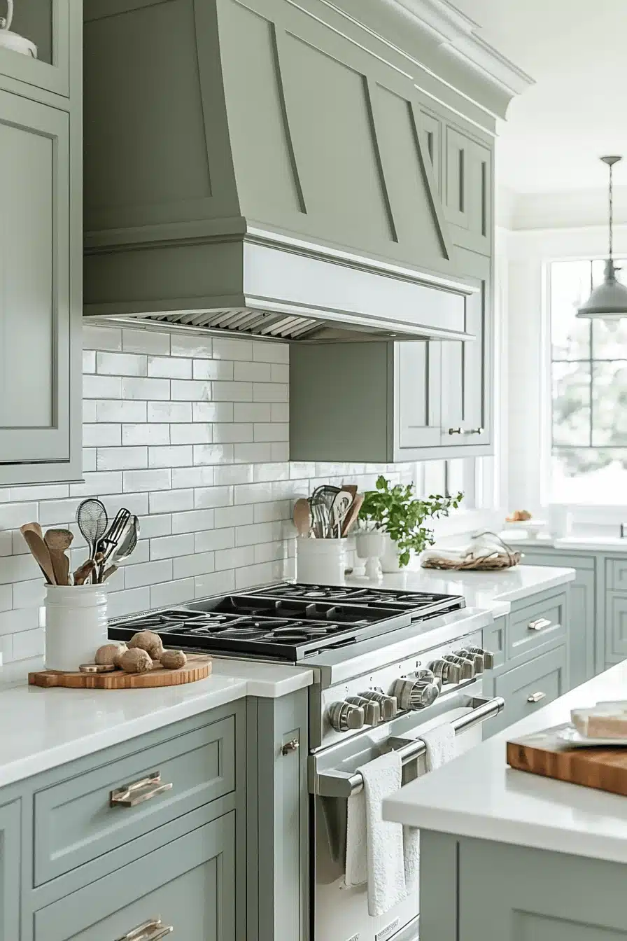 green and white kitchen