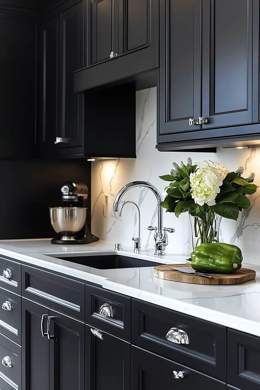 black and white kitchen cabinets