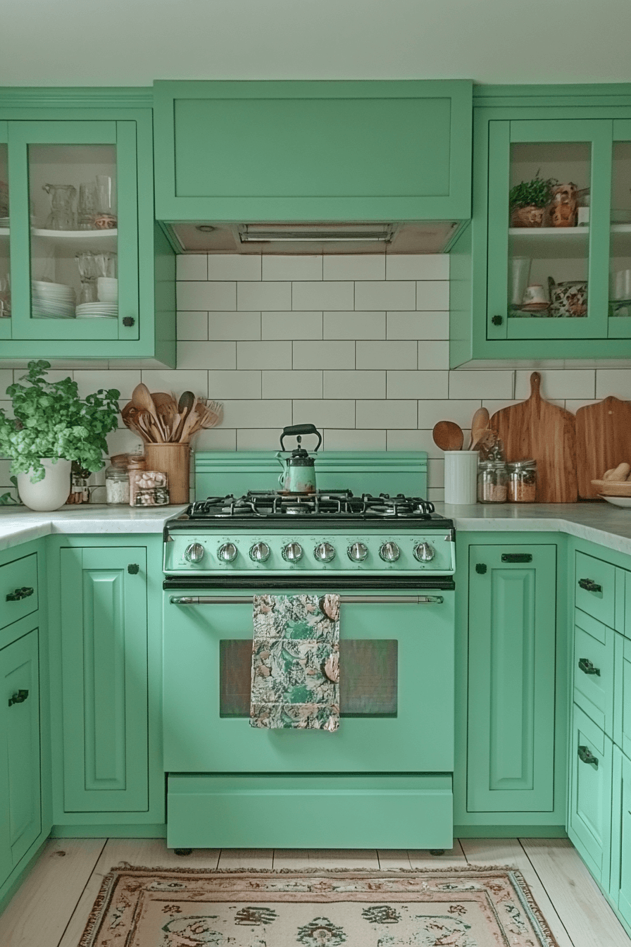 mint green kitchen cabinets
