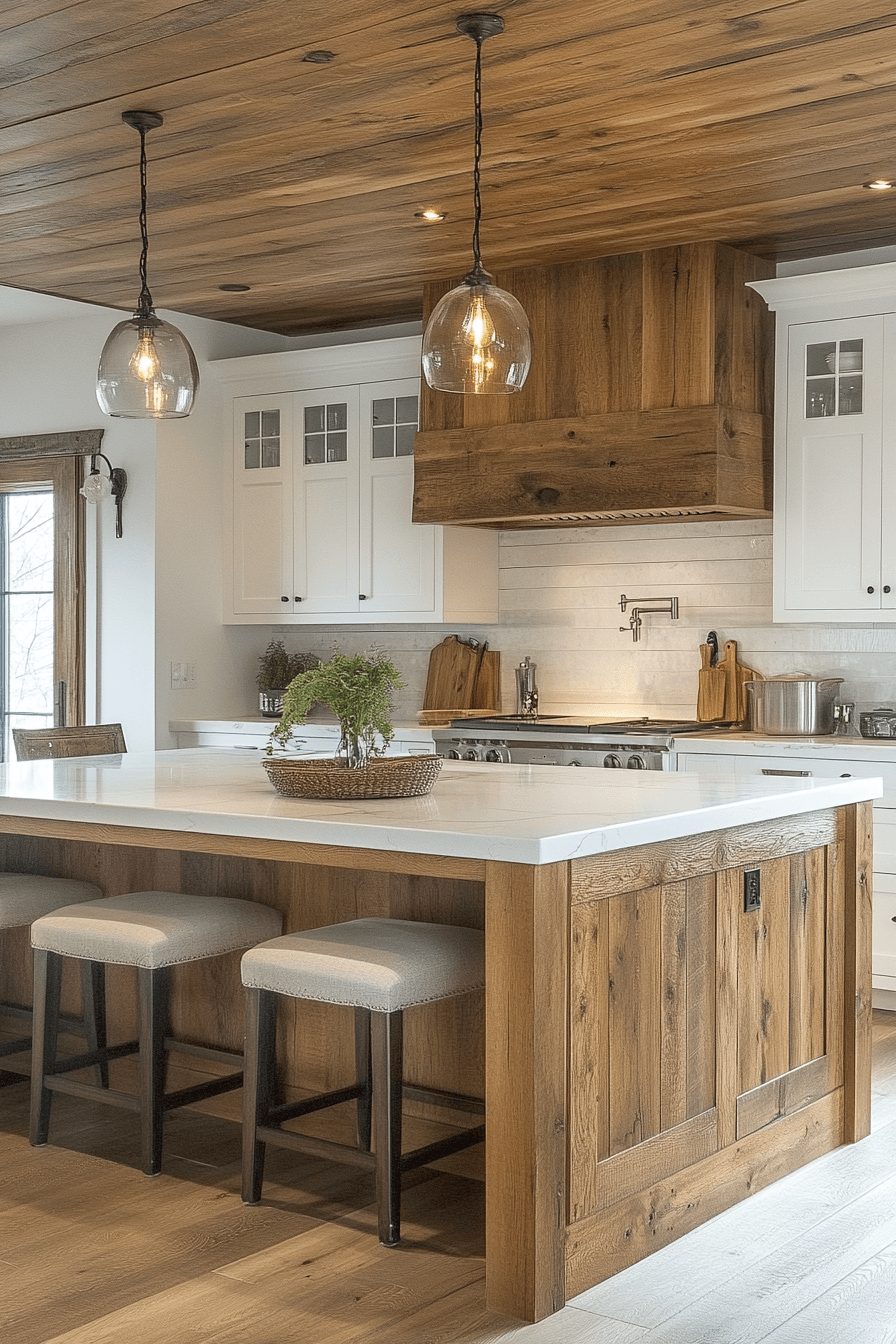 white and wood kitchen cabinets