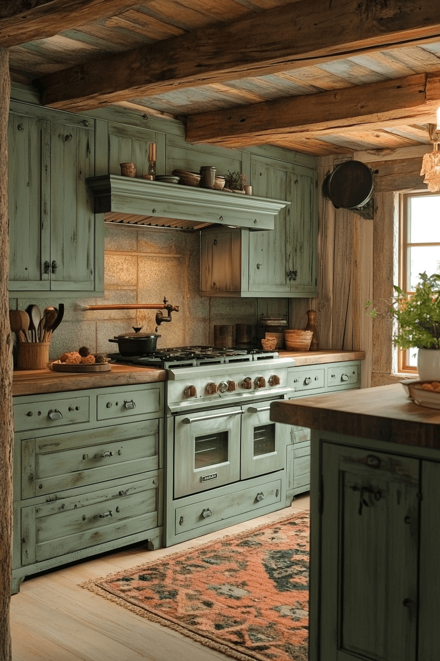pewter green kitchen cabinets