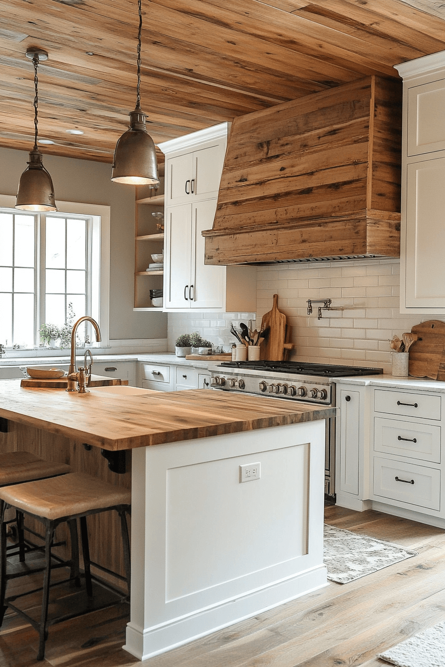 white and wood kitchen cabinets