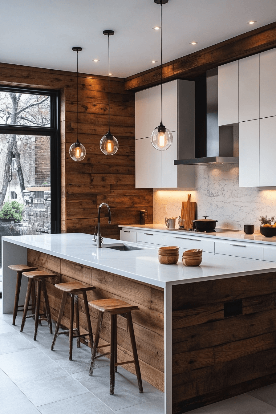 white and wood kitchen cabinets