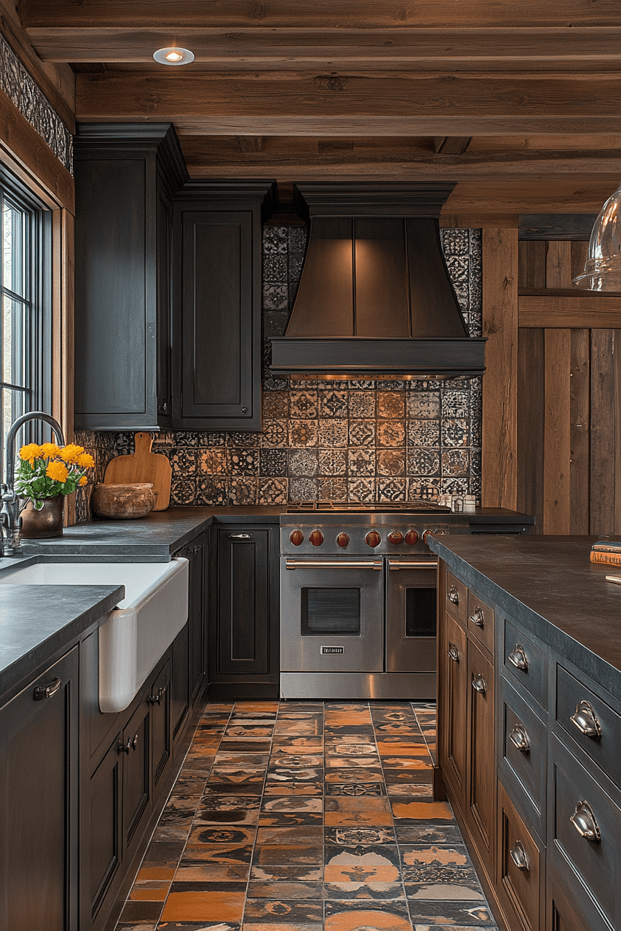 dark stained kitchen cabinets
