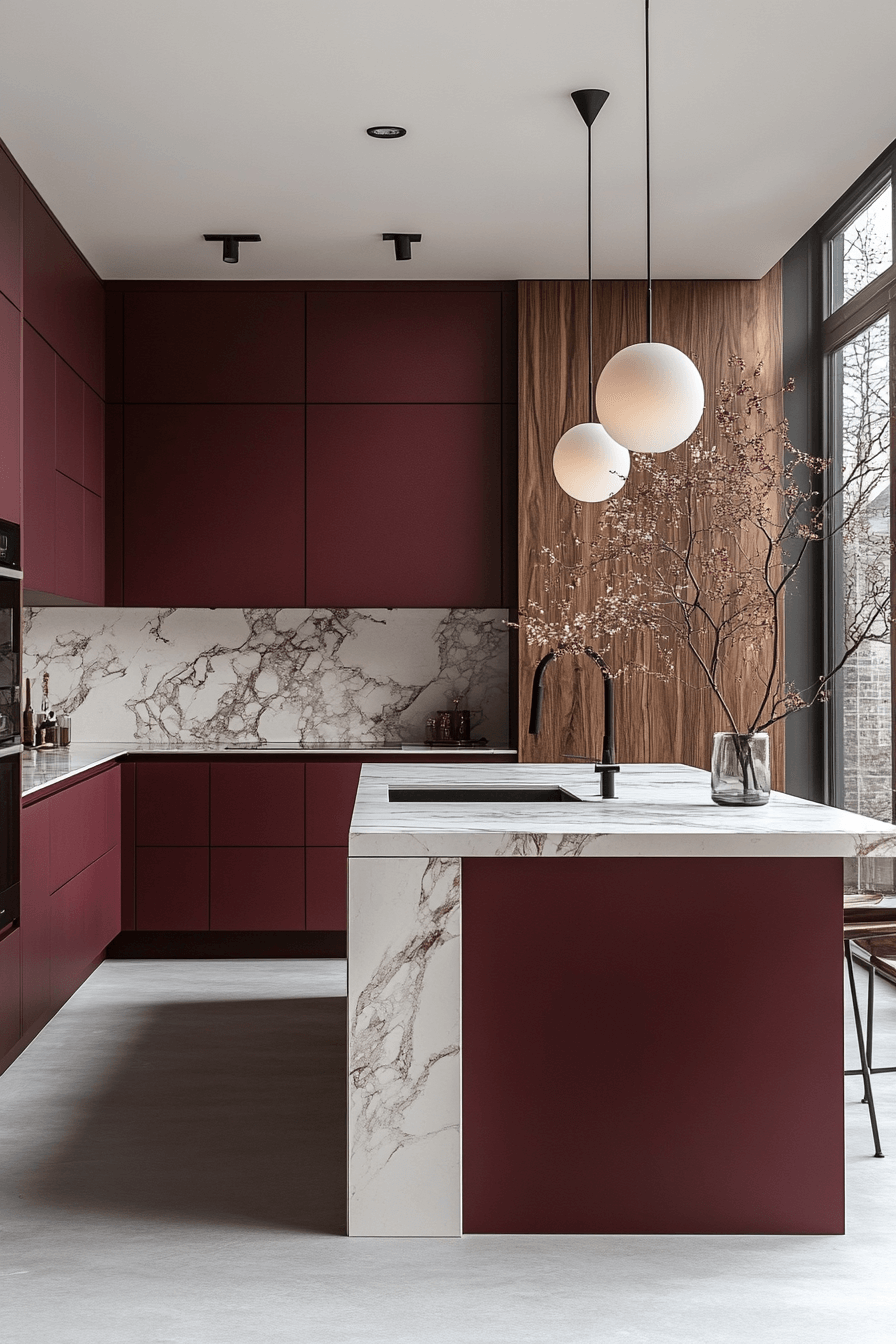 burgundy kitchen cabinets