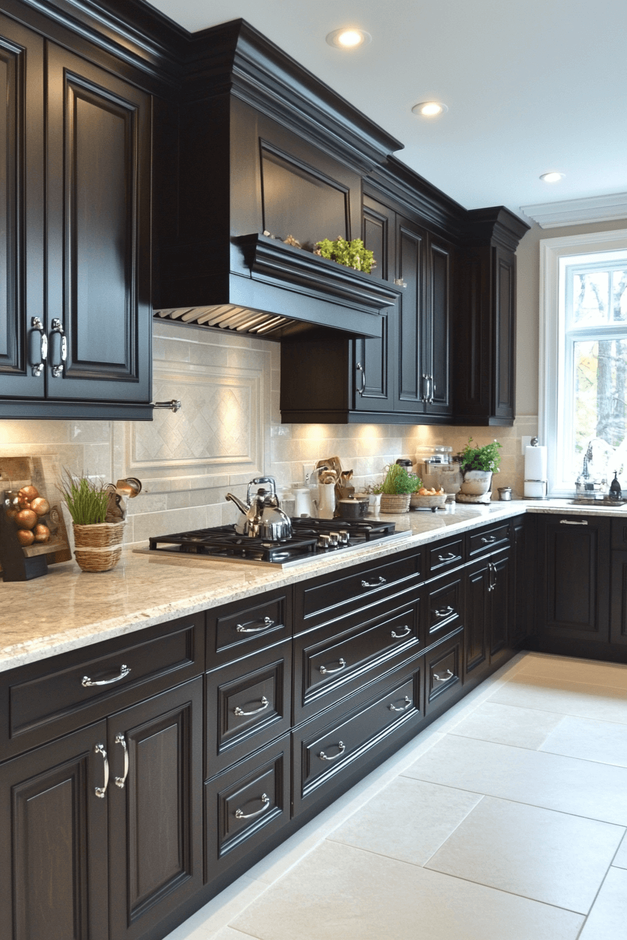 dark stained kitchen cabinets