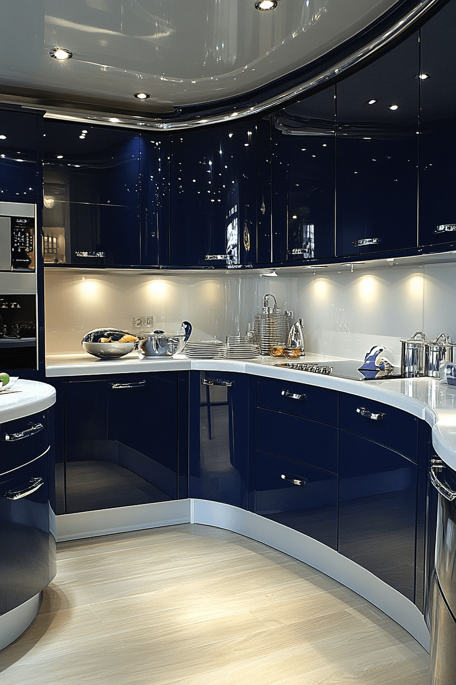 blue and white kitchen cabinets
