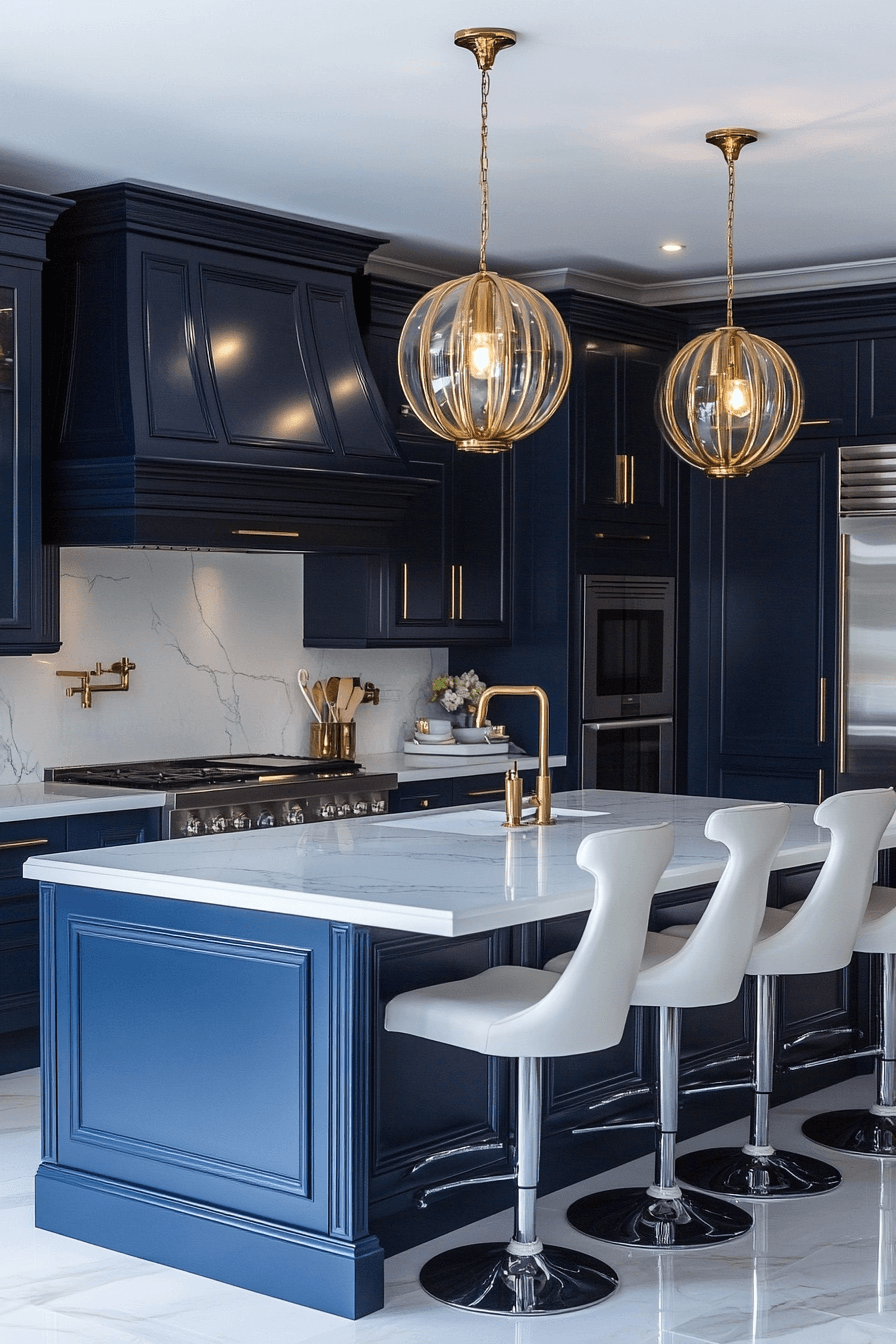 blue and white kitchen cabinets