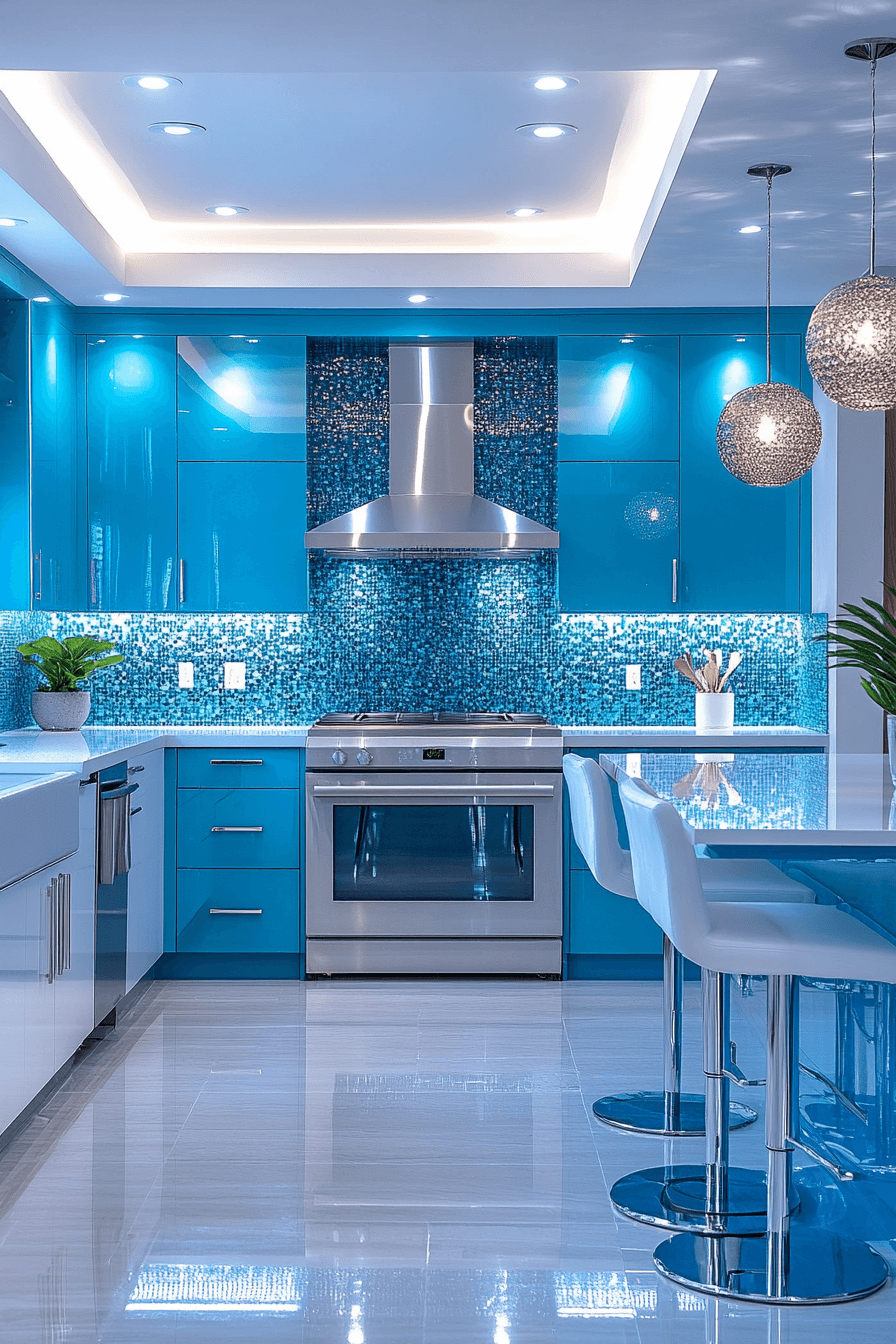 blue and white kitchen cabinets