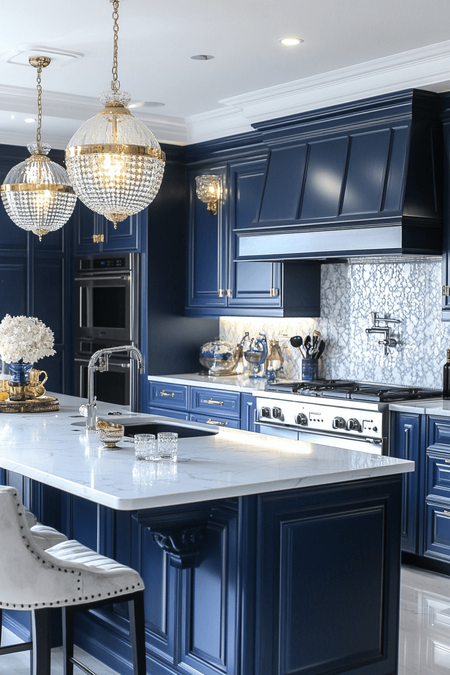 blue and white kitchen cabinets