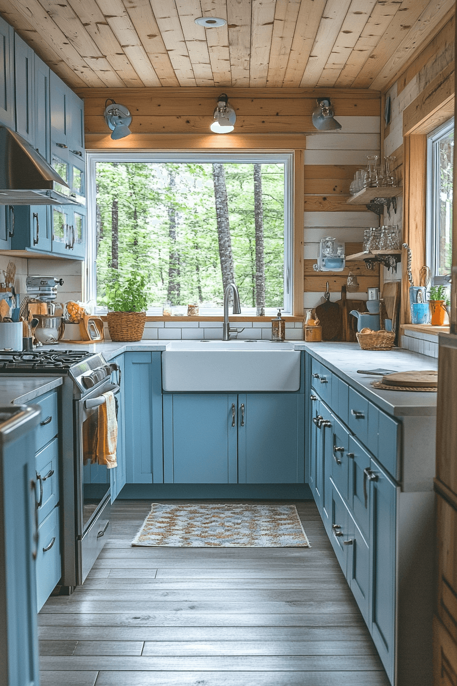 blue and white kitchen cabinets