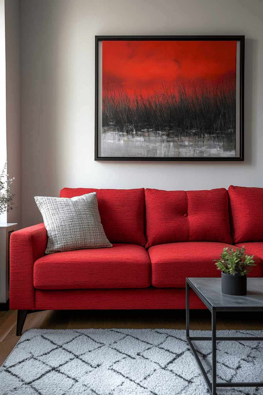 red couch living room