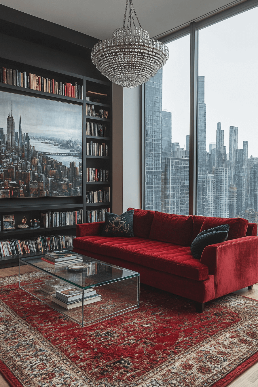 red couch living room