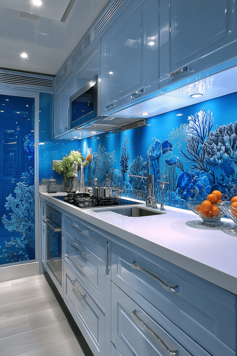 blue and white kitchen cabinets
