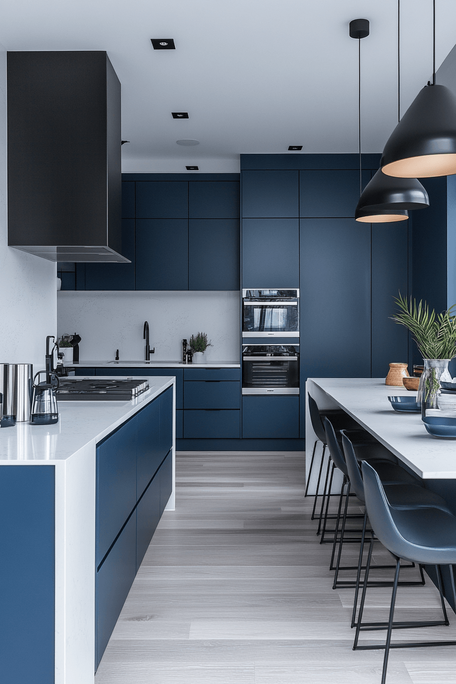 blue and white kitchen cabinets