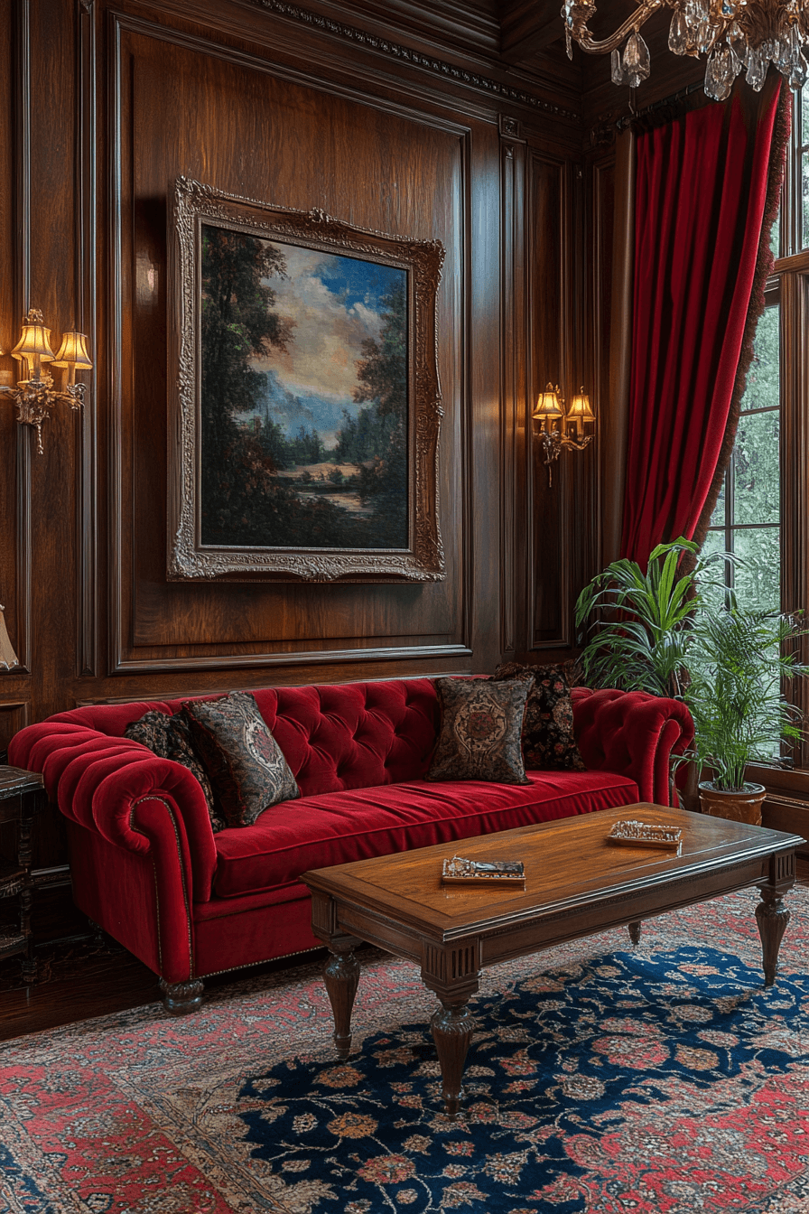 red couch living room