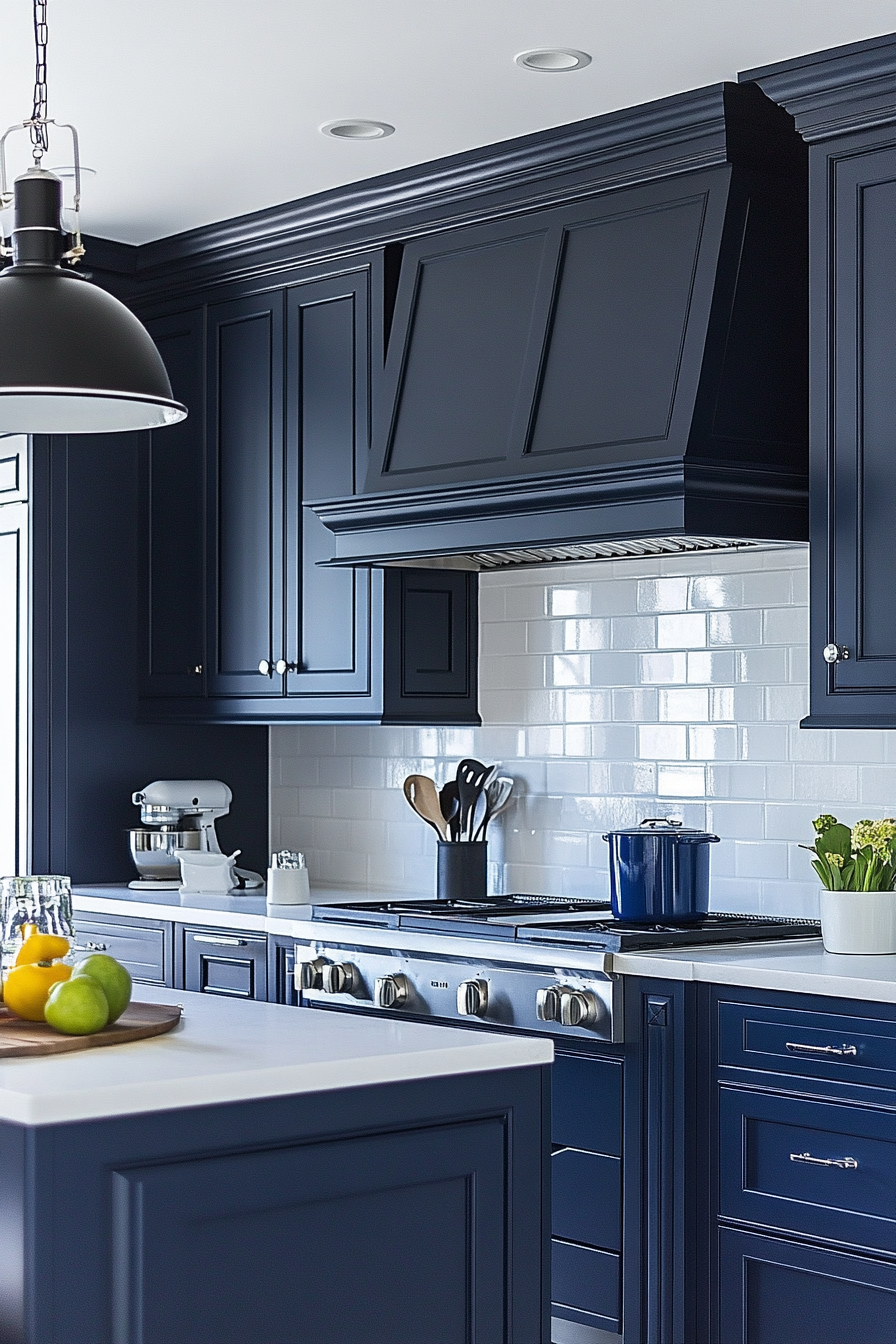 blue and white kitchen cabinets