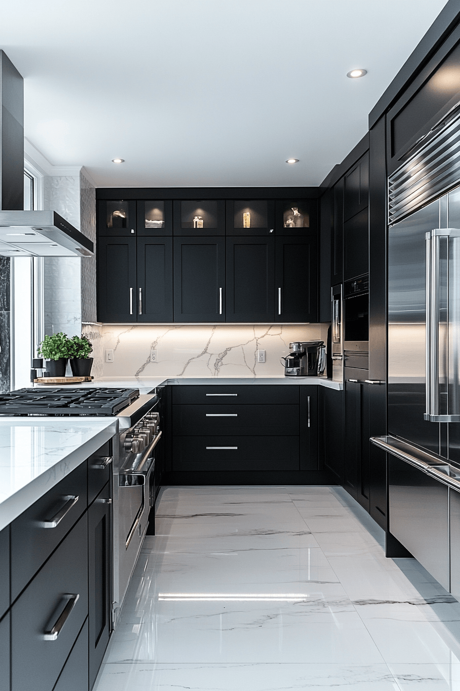 black cabinets white countertops