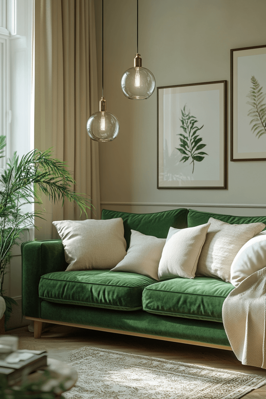 green couch living room
