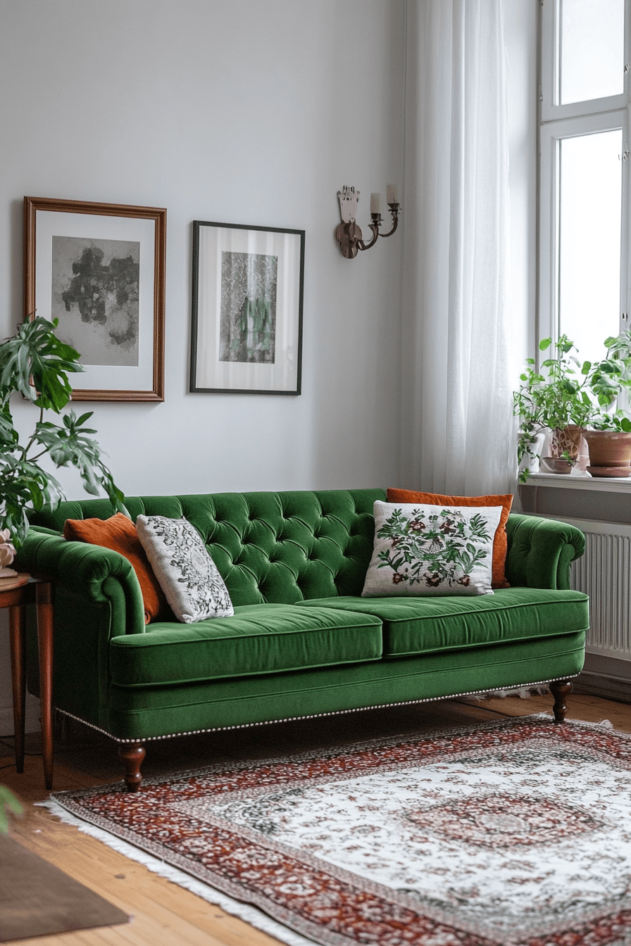 green couch living room