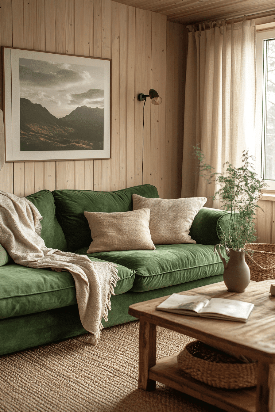 green couch living room