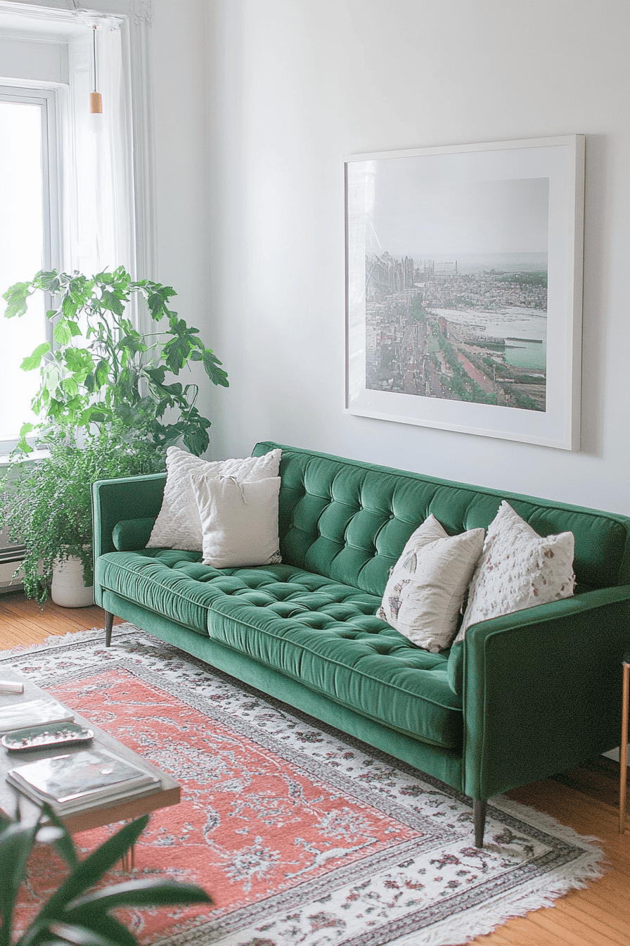 green couch living room