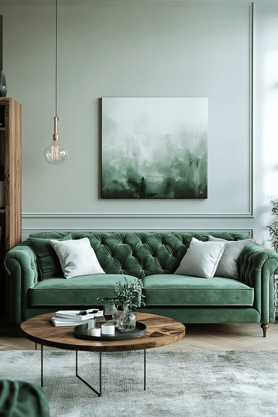 green couch living room